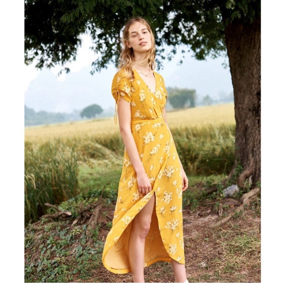 Madewell Yellow Floral Midi Dress